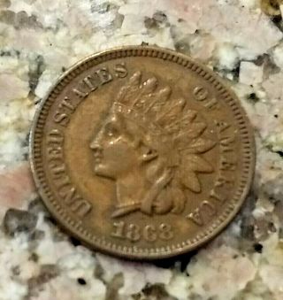 RARE 1868 BROWN U.  S INDIAN HEAD PENNY CLEAR SHARP DATE DETAILS NO/RES 5