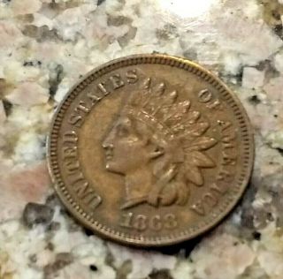 RARE 1868 BROWN U.  S INDIAN HEAD PENNY CLEAR SHARP DATE DETAILS NO/RES 7