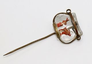A Rare Antique Victorian Gilt Metal Intaglio Glass Goldfish Bowl Stickpin 14384