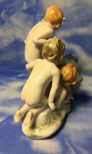 Rare Karl ENS Volkstedt Nude Children Putti & Geese Figurine Flowers Germany EVC 3