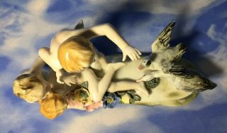 Rare Karl ENS Volkstedt Nude Children Putti & Geese Figurine Flowers Germany EVC 8
