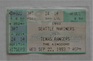 Rare Nolan Ryan Pitches Final Game Ticket Stub Vs Seattle Kingdome 9/22/93 (jt)