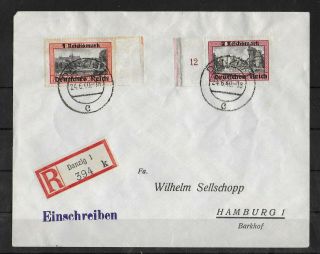 Germany Reich 1940 Registered Cover Danzig To Hamburg With Michel 728 - 729 Rare