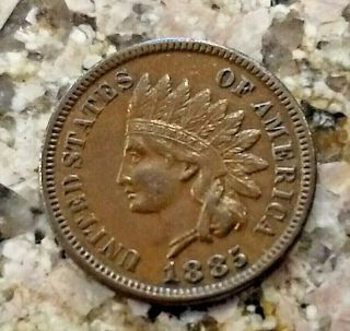 Rare 1885 U.  S Indian Head Penny Brown Tone Clear Sharp Details N/r