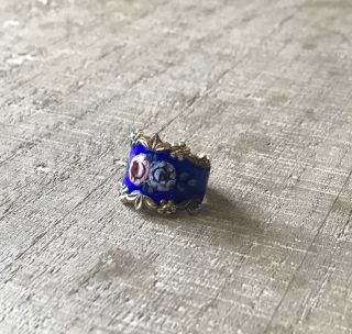 Vintage Sterling Espo Guilloche Enamel Rare Blue Floral Size 7 Ring
