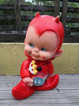 Vtg 1970s Mexican Htf Rare Devil Baby Boy Doll 8 1/2 " Rubber Squeeze - Squeaky Toy