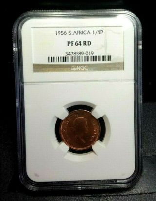 1956 South Africa Quarter Penny 1/4p Proof Ngc Pf64rd Pop3 Rare 1,  700 Minted