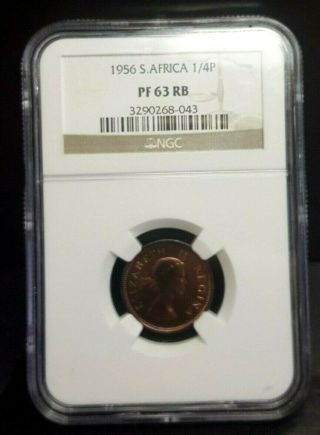 1956 South Africa Quarter Penny 1/4p Proof Ngc Pf63rb Pop3 Rare 1,  700 Minted