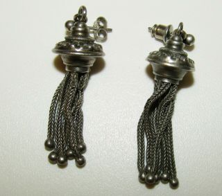 Rare,  Antique Victorian Aesthetic Sterling Silver Tassel Earrings