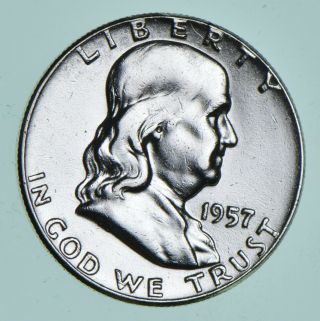 Higher Grade - 1957 - Rare Franklin Half Dollar 90 Silver Coin 267