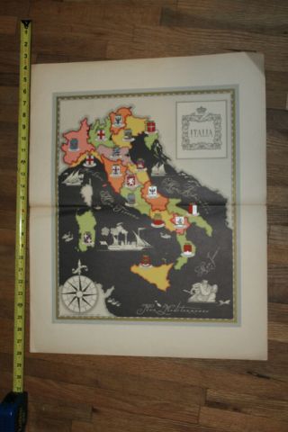 1939 Prof.  G.  De Agostini Milano Map Italia Italy V.  Evolode Nicouline Rare Art