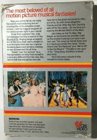 Wizard Of Oz 1939 MGM/CBS 1980 Fist Run Beta Betamax Judy Garland Rare 2