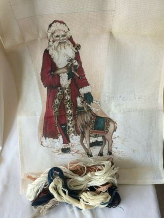 RARE Share One ' s Ideas HAND PAINTED NEEDLEPOINT Christmas Stocking Canvas Santa 3