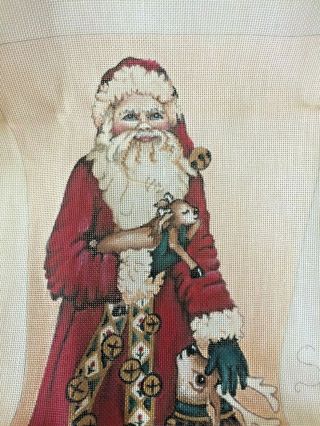 RARE Share One ' s Ideas HAND PAINTED NEEDLEPOINT Christmas Stocking Canvas Santa 5