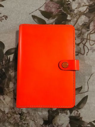 Filofax Leather Personal Planner Organizer Agenda Binder Neon Orange Rare Htf