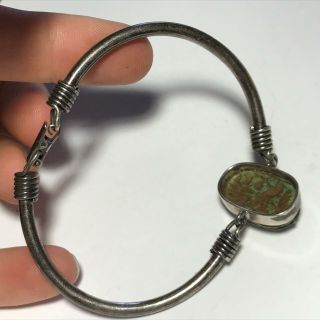 RARE Vtg Sterling Silver Egyptian Carved Scarab Fetish Bangle Bracelet 2