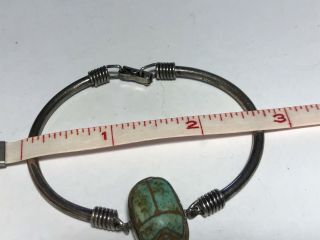 RARE Vtg Sterling Silver Egyptian Carved Scarab Fetish Bangle Bracelet 4