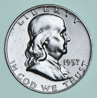 Higher Grade - 1957 - D - Rare Franklin Half Dollar 90 Silver Coin 229