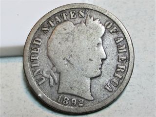 1892 - S Barber Dime 10c Vg Rare Us Coin.