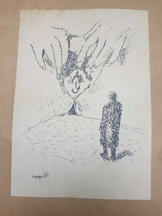 Rene Magritte Drawing On Paper Signed & Stamped Rare