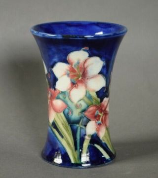 Rare Signed Moorcroft Freesia Cobalt Blue 4 5/16 " Art Pottery Vase