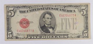 Uncommon 1928 - B $5.  00 Red Seal Us Note - Rare Note 579
