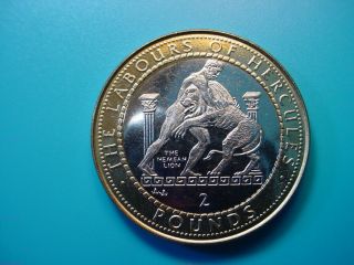 1997 Gibraltar Pobjoy £2 Bi Metallic Hercules - Nemean Lion Rare