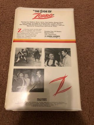 Disney - ‘The Sign Of Zorro’ (47V) VHS (White Clam Shell) Rare 3
