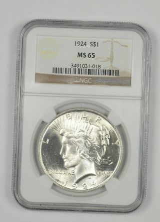 Almost Perfect - Ms - 65 1924 Peace Silver Dollar - Ngc Graded - Rare 875