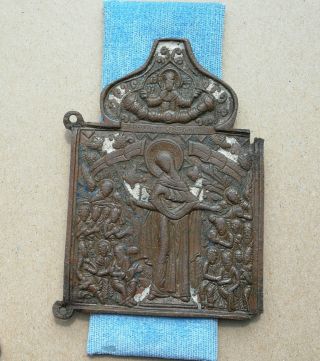 Authentic Medieval Bronze Large Icon With Mother Mary And Saints Very Rare