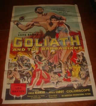Goliath And The Barbarians Rare 1959 Movie Poster Steve Reeves 27 X 41