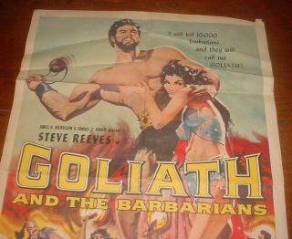 Goliath and the Barbarians Rare 1959 Movie Poster Steve Reeves 27 X 41 2