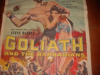 Goliath and the Barbarians Rare 1959 Movie Poster Steve Reeves 27 X 41 3