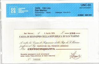 150 Lira Unc Banknote From Republic Of San Marino 1976 Pick - S101 Rare