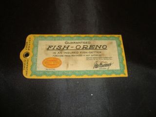 Vintage South Bend Fish - Oreno Lure " Guarantee Lure Box Tag,  Rare
