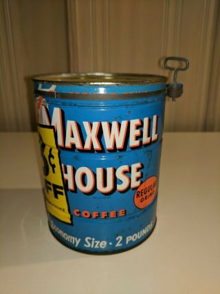 VTG 2 LB Maxwell House Coffee Tin Regular Grind key intact RARE 4