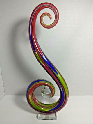 Rare Art Glass Sculpture Multi Colour S Shape Swirl,  Murano Style Art Glass