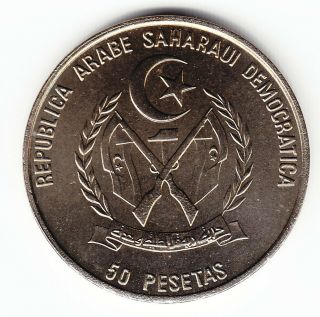Saharawi Arab D.  R.  50 Pesetas 1990 Km1 Cu - Ni 1 - Yr Type Top Grade - Very Rare