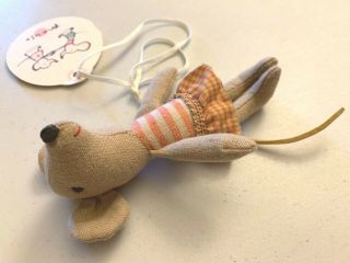 Maileg Mice,  Vintage Red Smile,  Older Style Arms And Rare Linen Ears Mouse