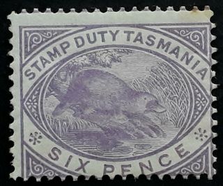 Rare 1880 - Tasmania Australia 6d Mauve Platypus Stamp Duty Stamp