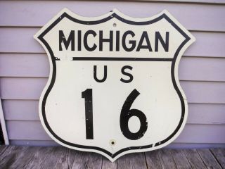 Vintage Michigan U.  S.  16 Road Sign Highway Rare Grand River Avenue I 96