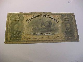 1897 Dominion Of Canada $1 Note Courtney,  Rare Ones Inward Circ Large Note