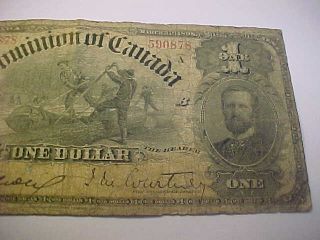 1897 DOMINION OF CANADA $1 NOTE COURTNEY,  RARE ONES INWARD CIRC LARGE NOTE 3