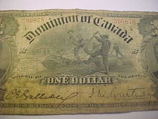 1897 DOMINION OF CANADA $1 NOTE COURTNEY,  RARE ONES INWARD CIRC LARGE NOTE 4