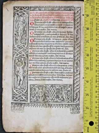 Rare BoH leaf,  paper,  French/Latin,  decorative Scenes in the border,  ca.  1515 7 2