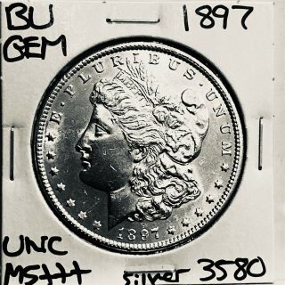 1897 Bu Gem Morgan Silver Dollar Unc Ms,  U.  S.  Rare Coin 3580