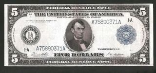 Rare Sharp Type A Boston 1914 $5 Federal Reserve Note