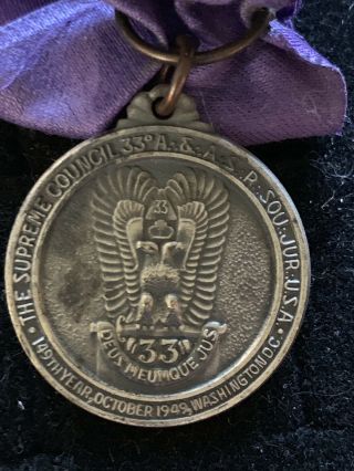 Rare 1949 Masonic Freemason 33rd Degree Supreme Council Washington Medal Badge