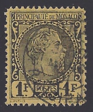 ,  Rare,  Monaco Sc 9 1885 1fr Prince Charles Iii,  Canceled Vf