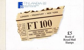 Gb 1988 Rare Financial Times Overprint “finlandia” Prestige Booklet Mnh Dx9fin